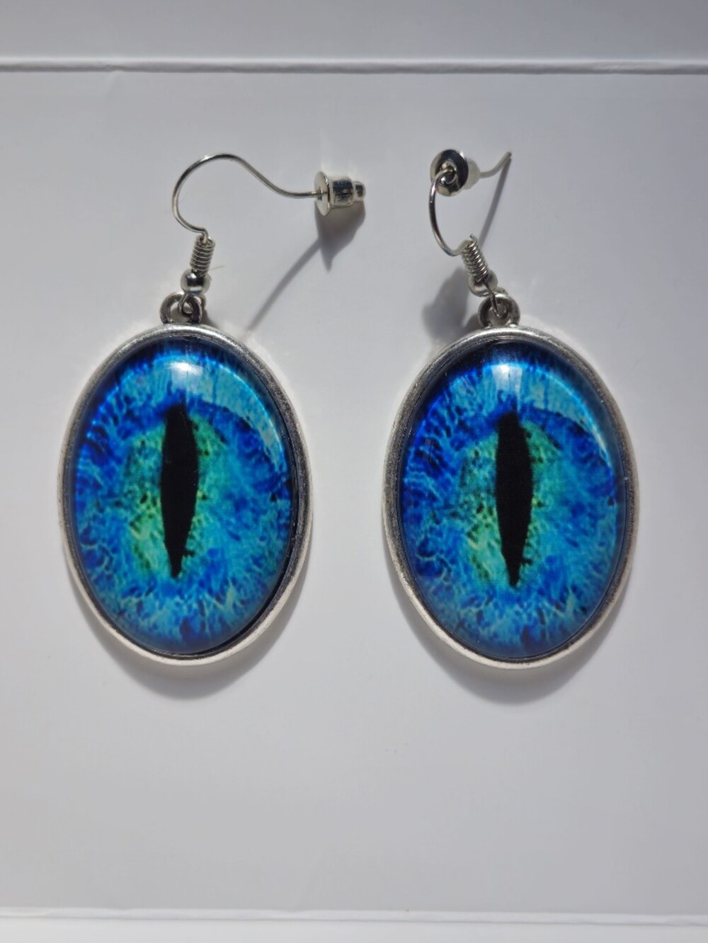 Blue Green Dragon Eye Dangle Earrings